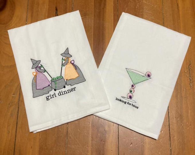 Funny Halloween Embroidered Tea Towels