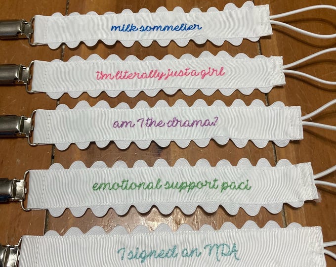 Funny Embroidered Custom Paci Clips