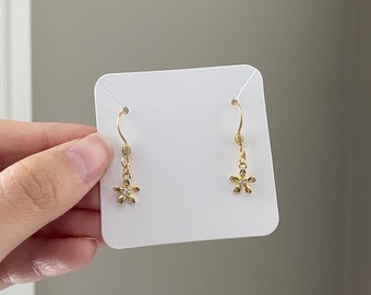 Boucles d'oreilles simples et délicates en or, avec zircon cubique, plaqué or 18 carats