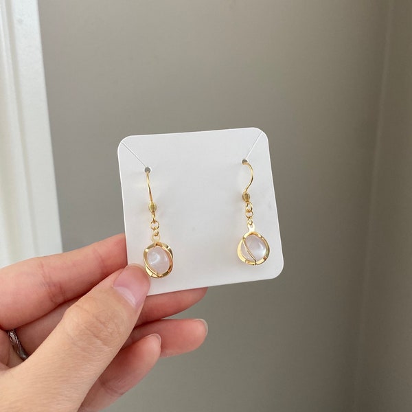 Gold Spiral White Opal Clip On Earrings