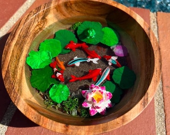 Handmade koi pond fish bowl resin pond Japanese koi pond decorative wooden bowl