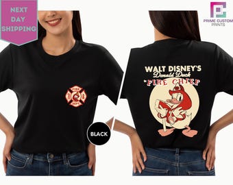 Retro Fire Dept Donald Duck Fire Chief Shirt, Firefighter Washed Tee, Disneyland 2024 Shirt, World Trip T-Shirt
