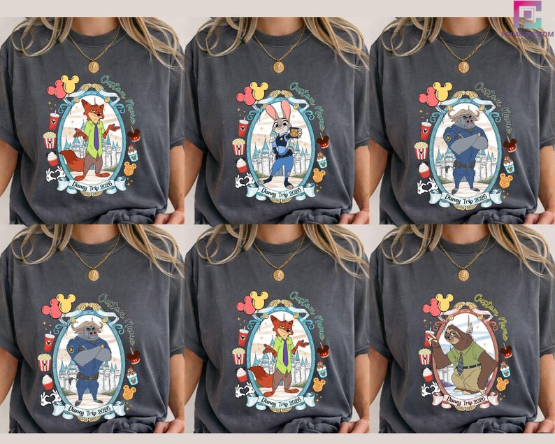 Camisetas personalizadas de todos los personajes para el viaje a Disney 2026, camisetas familiares a juego de Disney, camisetas de Zootopia de Disney, camiseta de viaje a Disney imagen 2