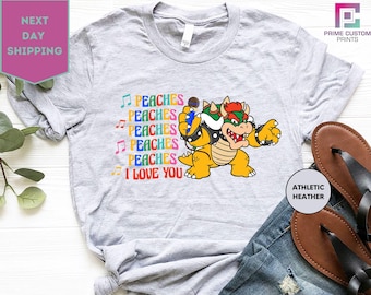 Peaches Shirt, Boho Graphic Shirt, Bowser Tee, Bowser Lover, Gift for Her Super Mario Birthday Gift Tee