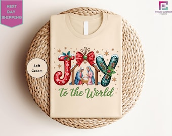 Joy To The World Shirt, Christian Christmas Sweatshirt, Cute Jesus Shirt, Retro Christmas Nativity Scene T-Shirt