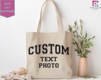 Custom Text Photo Tote Bag, Design your Own tote bag, Printed Canvas Carrying Purse, Personalized Shopping Bags