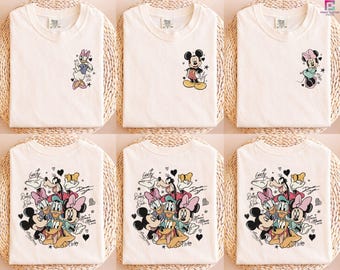 Camiseta retro con firmas de Mickey y sus amigos, camiseta con personajes de globos de Disney, regalo mágico de Mickey y compañía, camiseta familiar a juego de Disney