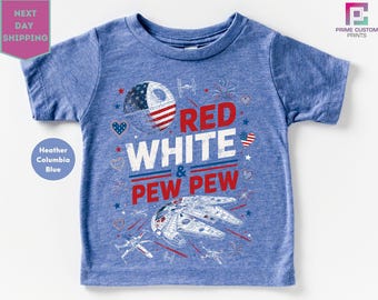 Star Wars Red White and Pew Pew Shirt, 4th of July Patriotic Tee, Millennium Falcon Funny Graphic, Independence Day Disney Shirt
