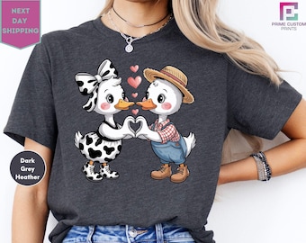 Cute Goose Valentine Shirt, Funny Duck Trio Tee, Farm Animal Love Shirt, Heart Bow Tie Tee, Coffee Goose T-Shirt