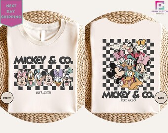 Camiseta vintage de Mickey & Co. (1928), camiseta de Mickey y sus amigos, camiseta a cuadros de Disney Family Vacation, camisetas de Disneyland, camiseta de viaje a Disney