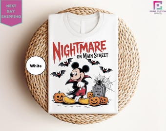Vintage Nightmare on Main Street Comfort Colors Shirt, Halloween Mickey Minnie Ghost Tee, Retro Halloween Disney Shirt