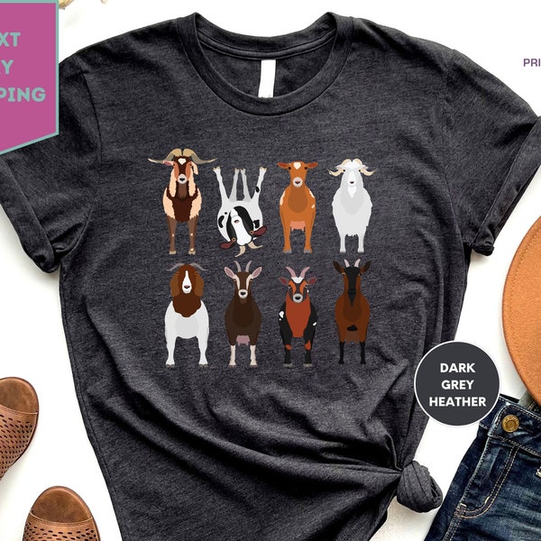 Goat Lover Animal Tshirt, Breeds, In A Row, Farm Animals Tee, Spring Clothing