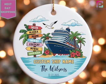 Adorno navideño personalizado de crucero: Vacaciones familiares de pan de jengibre Icon of the Seas, Navidad familiar personalizada