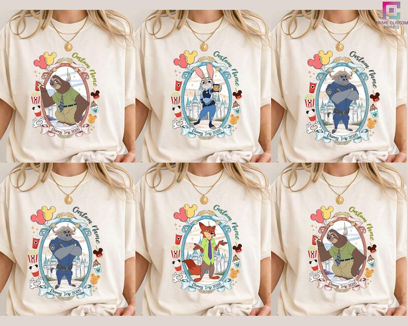Camisetas personalizadas de todos los personajes para el viaje a Disney 2026, camisetas familiares a juego de Disney, camisetas de Zootopia de Disney, camiseta de viaje a Disney imagen 1