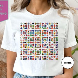 World Flags Tee  Cool Travel 256 Flag International Tee, Learning Kids Graphic World Geography Tee, International Tee