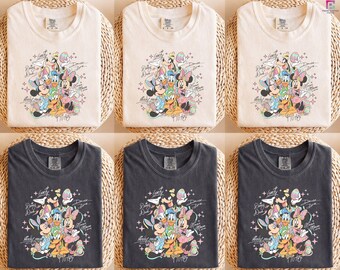 Retro Mickey and Friends Happy Easter 2026 Shirt, Disney Spring Floral Tee, Mickey Minnie Pluto Bunny Ears Shirt, Disney Easter Tee