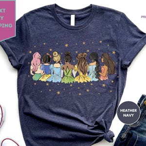 Retro shirt Disney prinses, shirt aquarel prinses, T-shirt Disney reis, Disney prinses, cadeau Disneyworld prinses