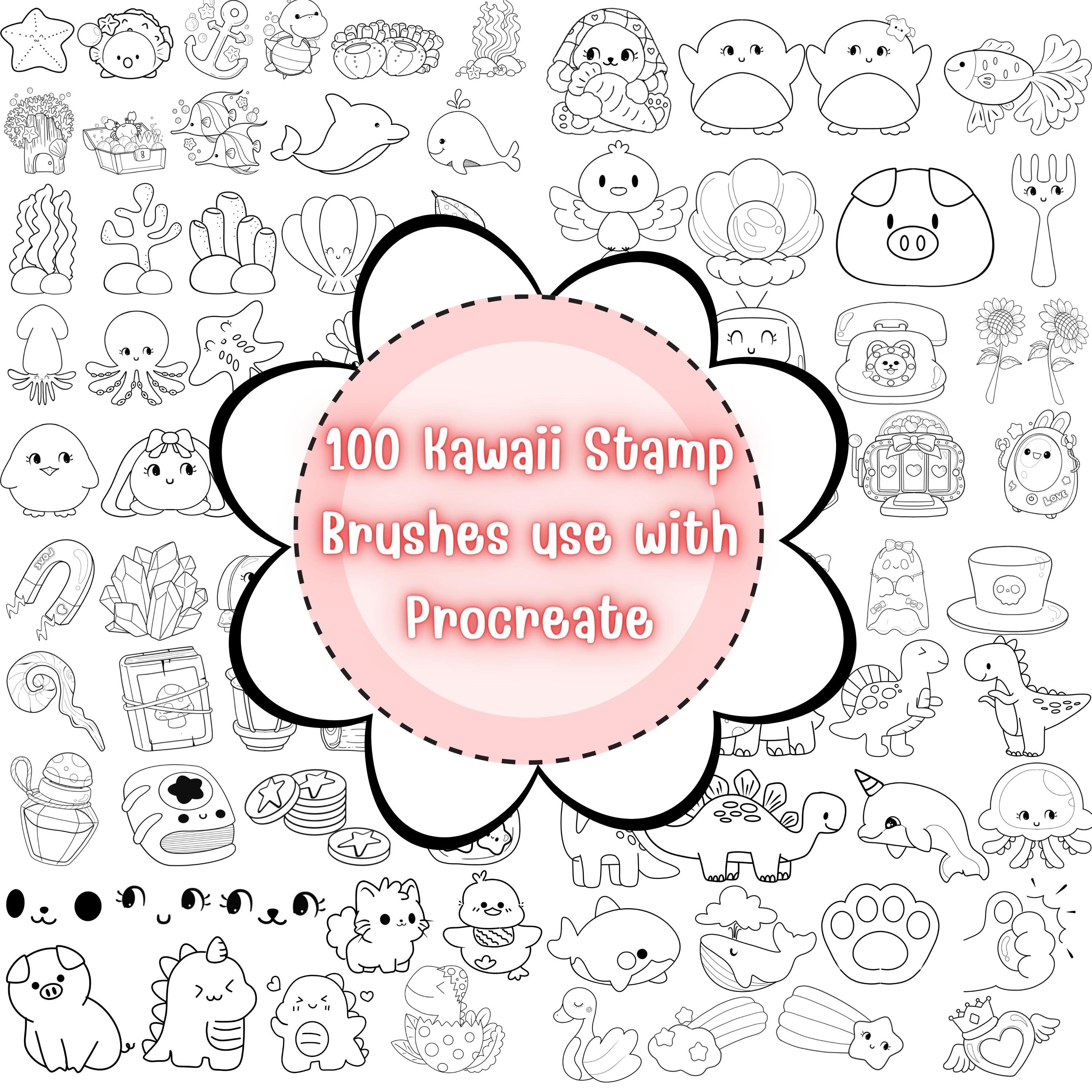 Kawaii Stamp Procreate - Procreate Stamp Pack - Doodle Brushes Stamp - Cute Stamps Brushes Procreate -Food Procreate Stamps