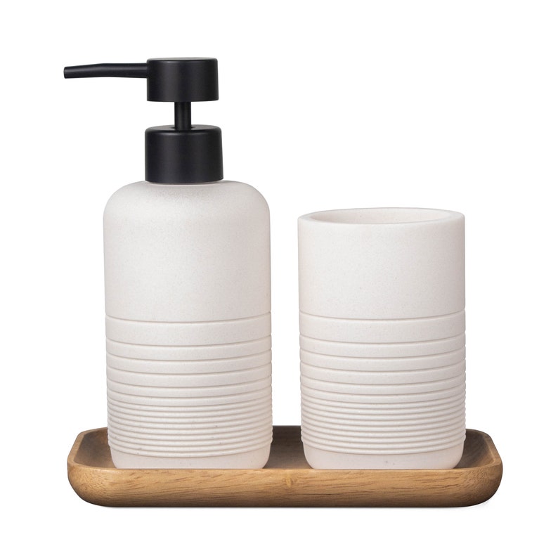 3-piece Bathroom Counter Accessories Set, Soap Dispenser and Cup, Wood ...