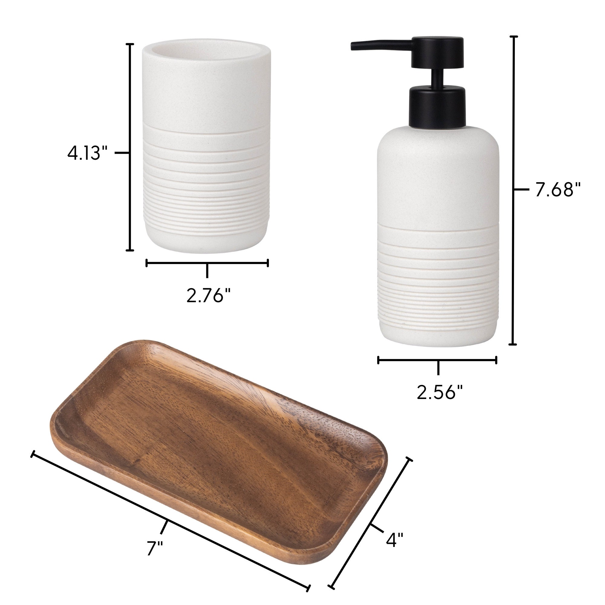 3-piece Bathroom Counter Accessories Set, Soap Dispenser and Cup, Wood ...