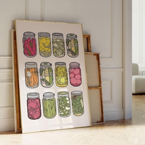 Gurken Gläser Poster - Eingelegtes Gemüse Eingemachtes Kunstwerk Gemüse Druck Küche Wand Kunst Essen Digitaler Download Esszimmer Druck