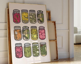 Pickle Jars Art Print: Kitchen Food Poster (Digital Download)