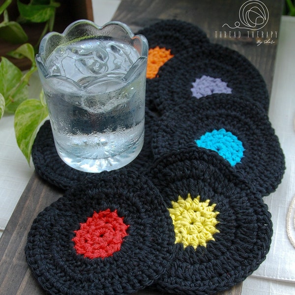 Handmade Crocheted Vinyl Record Coaster Set/Set of 6/Whimsical Creative Unique Home Decor/Vintage Style Home Accent/Custom colors
