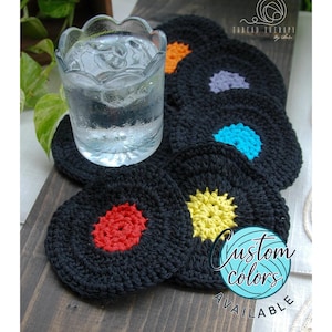 Crocheted Vinyl Record Coaster Set: Handmade, Cotton, Vintage Decor, Made to Order