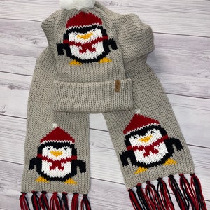 Penguin Hat and Scarf PATTERN ONLY/  Circular Knitting Machine/ PDF Pattern/ Addi Knitting Machine