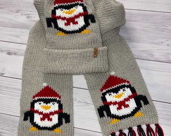 Penguin Hat and Scarf PATTERN ONLY/  Circular Knitting Machine/ PDF Pattern/ Addi Knitting Machine