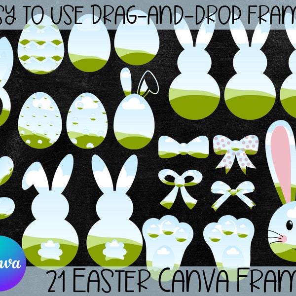 21 Easter Canva Frames Bundle | Commercial Use | DIY Drag-and-Drop Custom-Made Frames | Bunny | Eggs | Jelly Beans | Bows | Bunny Feet