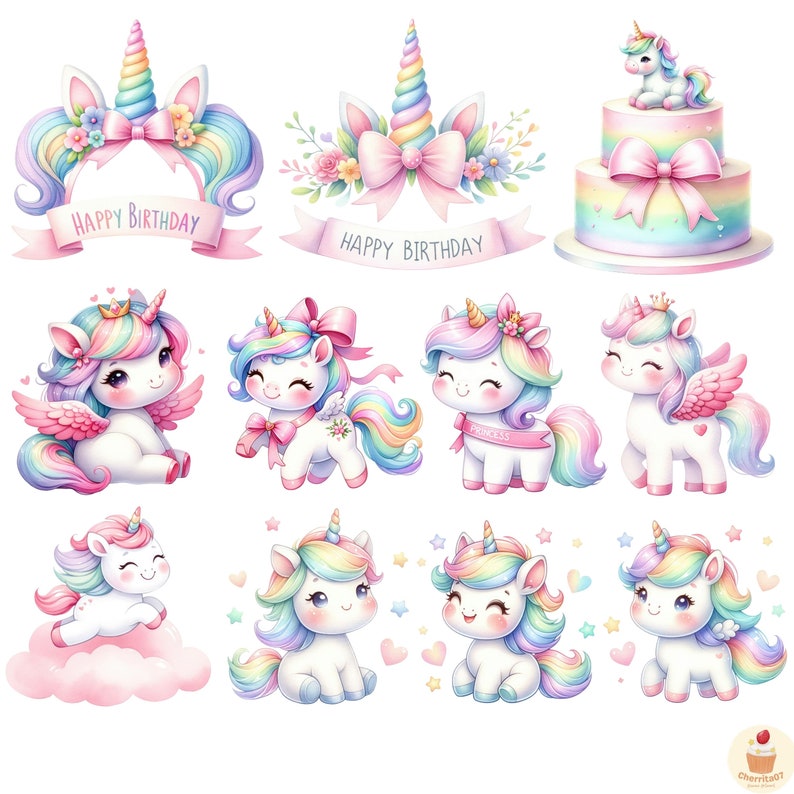 Unicorn Birthday Clipart, Rainbow Party Clipart, Magic Unicorn PNG ...