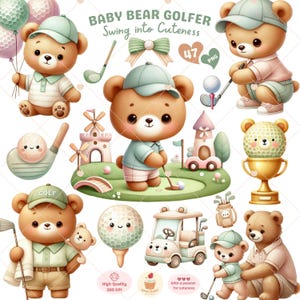 Golf Baby Bär Clipart, Golf spielender Bär png, Teddybär png, Golf Clipart, Sport-Kinderzimmer-Kunst, Baby-Dusche-Clipart, Baby-Dusche, kommerzielle Nutzung