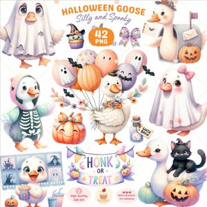 Halloween Goose Clipart, Cute Halloween png, Just a Spooky Goose, Goose in Gost Costume, Silly goose png, Autumn clipart, Commercial use