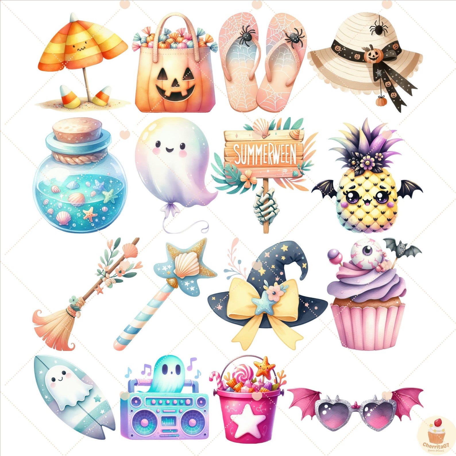 Summerween Png, Halloween Clipart, Spooky Season Png, Cute Ghost ...