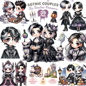 Clipart couple gothique, clipart Halloween, couple png, mariage gothique, fantasmagorique mariée marié, clipart mariage, clipart Saint-Valentin, usage Commercial