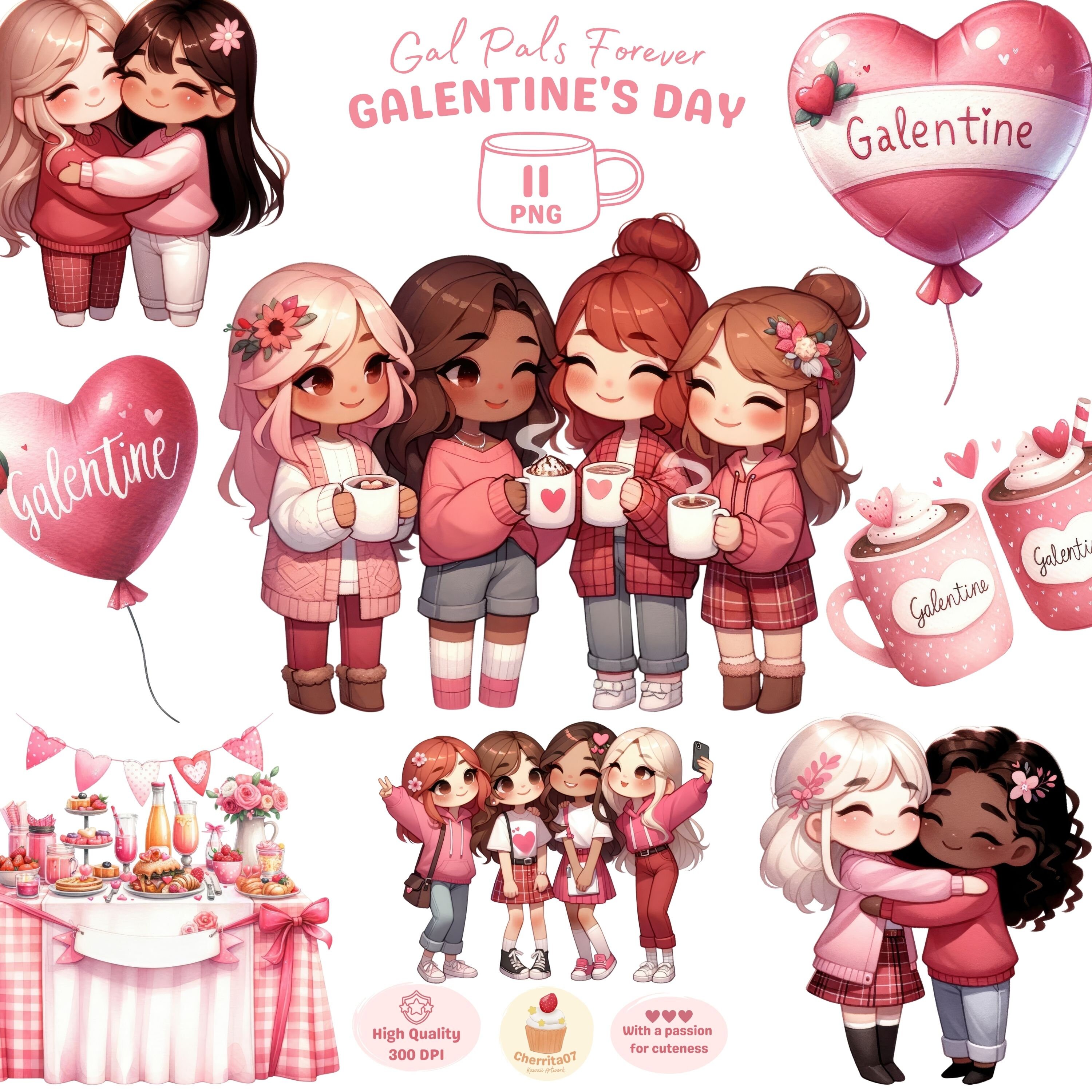 Galentine's Day Clipart, Valentines Clipart, Girl PNG, Best Friends Clipart, friends forever, Girl Party Clipart, Love PNG, Commercial Use