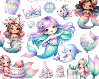 Meerjungfrau Geburtstag Clipart, niedliche Meerjungfrau PNG, Mädchen Geburtstag Clipart, Babyparty, unter dem Meer, Meerjungfrau Kuchen PNG, Kartenherstellung, kommerzielle Nutzung