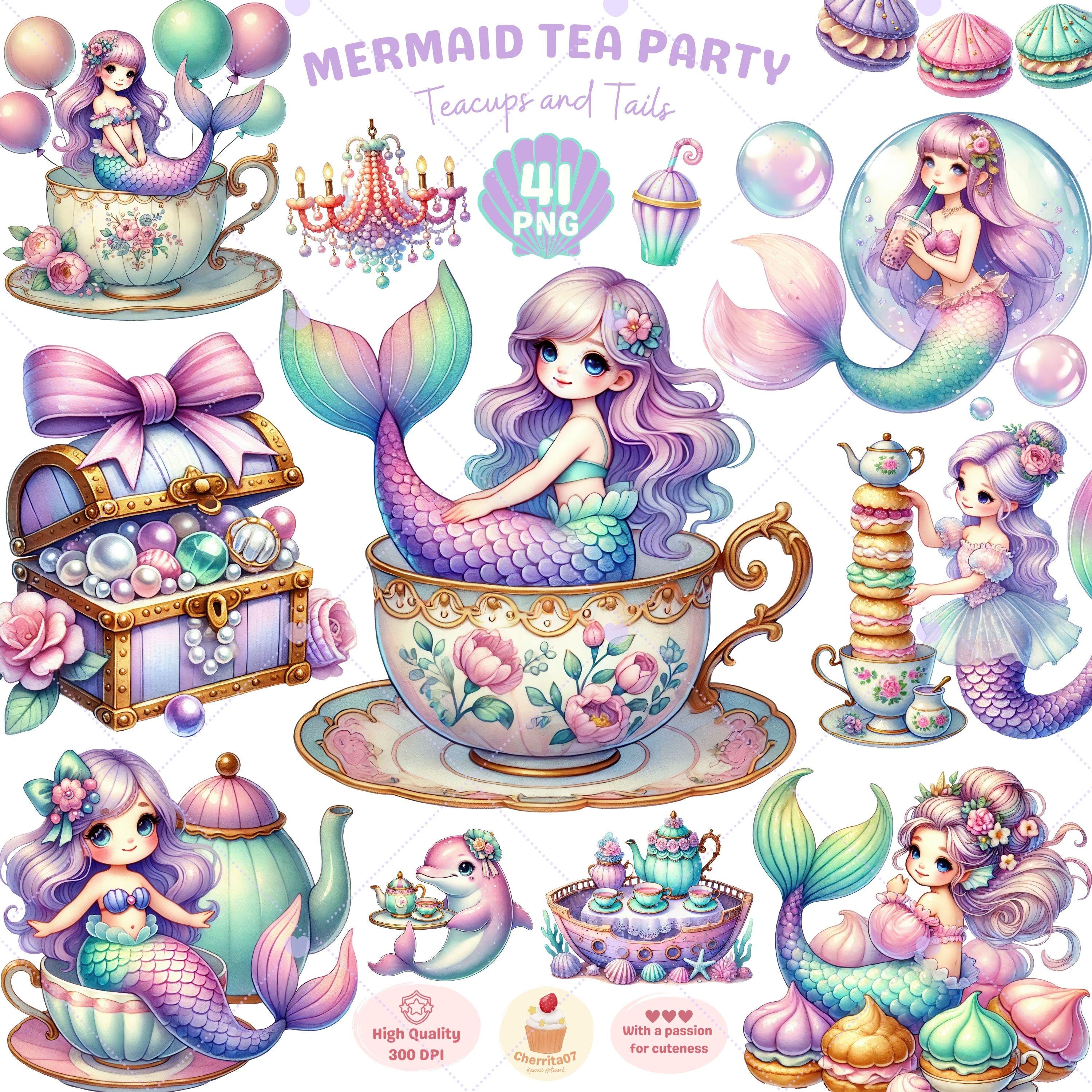 Mermaid Tea Party Clipart: Fantasy Teacups & Tails (41 PNG