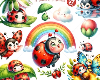 Clipart coccinelle de printemps, mignon bug png, png coccinelle, png de la vie des insectes, enfants Nature, animal de printemps, clipart rouge, décoration de chambre d'enfant, usage commercial