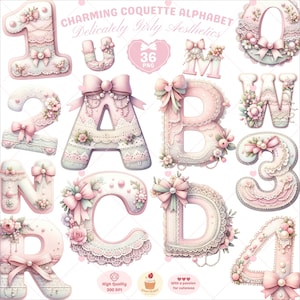 Alfabeto de coqueta, clipart de coqueta, alfabeto de acuarela, clipart de letra rosa femenina, alfabeto de boda, clipart vintage, uso comercial
