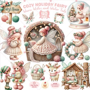 Clipart z wróżkami świątecznymi, Przytulne Boże Narodzenie png, Dom wróżek png, Słodki zimowy clipart z wróżkami, Magiczny png, Świąteczny wystrój wróżek, Wykorzystanie komercyjne