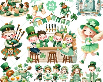 St Patricks Day Party Clipart, St. Paddy's Day png, Green Beer png, Irish Clipart, Leprechaun png, Clover png, March clipart, Commercial Use