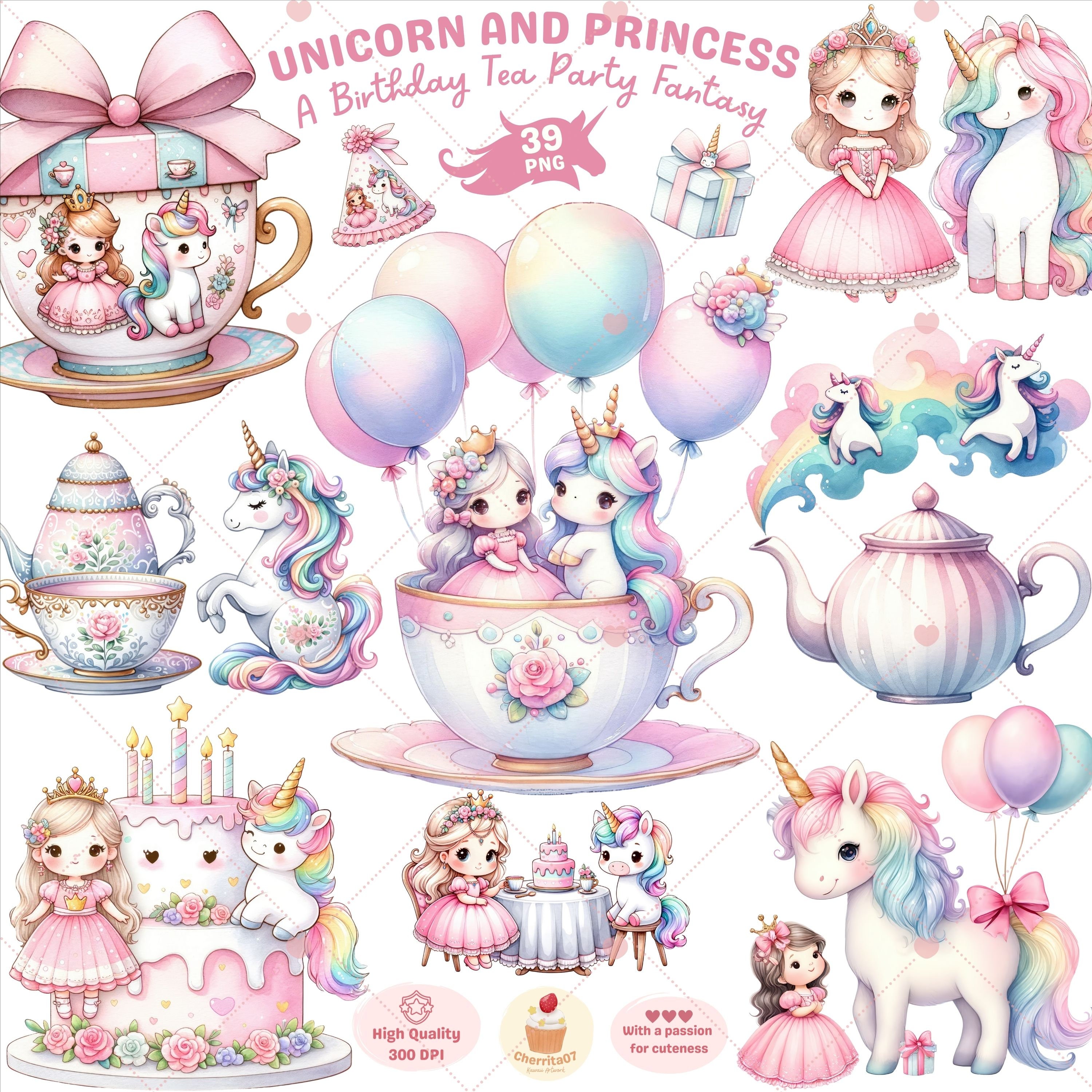 Unicorn and Princess Birthday Clipart, Rainbow Unicorn Png, Pink ...