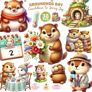 Murmeltier Tag Clipart, süßes Tier png, Murmeltier Clipart, Frühling willkommen, Winter Clipart, Kindergarten Clipart, saisonale Clipart, kommerzielle Nutzung