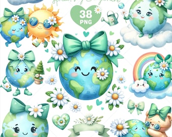 Cute Earth Clipart, Earth Day png, Eco Friendly, Love Our Planet png, Happy earth clipart, Environment Day, Green Blue Earth, Commercial use