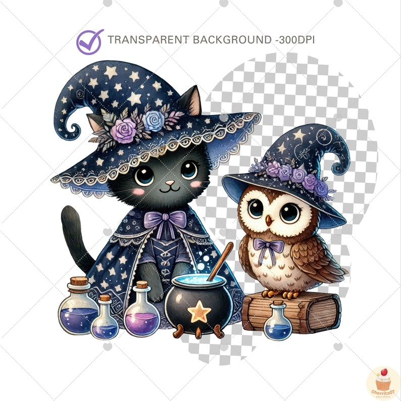 Black Cats and Magic Potions, Cat Png, Halloween clipart, Witch Clipart, Fantasy Clipart, Magical Cat png, Potion Bottle png, Commercial Use image 6