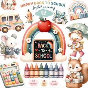 Joyeux retour à l'école des cliparts, png école, premier jour d'école, clipart animaux de l'école, clipart enseignant, déco salle de classe, usage Commercial