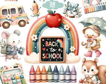 Happy Back to School Clipart, School png, First Day of School, School Animals Clipart, Teacher Clipart, Classroom Deco, Commercial Use