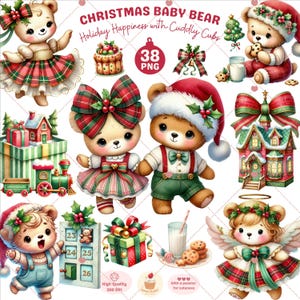 Clipart Noël bébé ours, Noël png, clipart ours en peluche, couple ours clipart, vacances ours png, père Noël, clipart hiver, usage Commercial